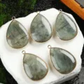 Natural Labradorite Teardrop Pendant Gold Plated Bezel Jewelry Making DIY Accessories - Labradorite