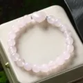 Natural pink quartz beaded bracelet with cute heart charm, elegant crystal jewelry gift. - Rose Quartz