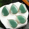 Natural green crystal teardrop pendant gold rim jewelry accessories necklace making DIY craft - Green Aventurine
