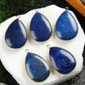 Lapis Lazuli Teardrop Gold Rims Pendant Necklace Jewelry DIY Accessories Gemstone Charms - Lapis Lazuli