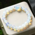 Opalite heart bead bracelet round translucent crystal gemstone jewelry gift for women fashion. - Opal (Synthetic)