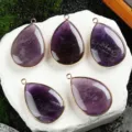 Natural amethyst teardrop pendant gold plated crystal necklace jewelry accessory DIY - Amethyst