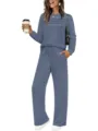 Women's casual long sleeve top and pants lounge set, comfortable autumn fashion outfit. - Navy Blue