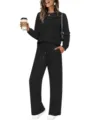 Casual long sleeve loungewear set for women, chic black two piece outfit with relaxed fit. - S / Top And Bottom / Black