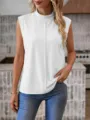 Solid white mock neck sleeveless top detailed view, showcasing the elegant center seam design. - S / Tops / White