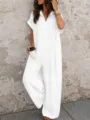 Combinaison chemise manches courtes unie décontractée avec boutons pour femmes été. - XS / Combinaisons / Blanc