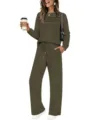Casual olive green long sleeve top and pants lounge set for daily casual comfort style. - S / Top And Bottom / Army Green