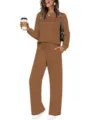 Casual long sleeve top and pants lounge set, comfortable daily wear and relaxed fit fashion. - S / Top And Bottom / Coffee