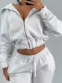 Weißes kurzes Kapuzensweatshirt und gemütliche Jogginghose Set, lässiger Athleisure Zweiteiler. - S / Oberteil Und Unterteil / Weiß