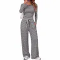 Casual Black and White Striped Long Sleeve Top and Wide Leg Pants Two Piece Set for Women - S / Top And Bottom / Black & White Stripes