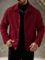 Veste décontractée en mélange de laine pour homme avec poches doubles et boutons pression. - S / Hauts / Rouge