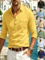 Camicia di lino a manica lunga da uomo, polo casual con tasca, vari colori disponibili. - Taglia M / Top / Giallo