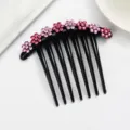 Rhinestone hair comb for women, black insert comb with sparkling pink crystal flower design. - Rose Red FS001