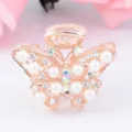 Korean pearl rhinestone butterfly hair claw clip metallic hair accessory for women daily wear - Butterfly Shape (TS0109)