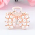 Rose gold pearl hair claw clip with rhinestones, elegant metal hair accessory for women. - Bowknot Shape (TS0110)