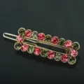Gold tone rhinestone hair clip with pink and dark green crystals, stylish spring barrette. - QWJ001 Gray Purple