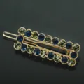 Fashion crystal hair clip with blue and olive rhinestones, elegant metal spring barrette. - QWJ001 Dark Blue Gray