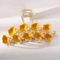 Vintage ginkgo leaf metal hair claw clip, elegant gold shark clip for women's hairstyle. - Yellow