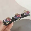 Sparkling rhinestone multi-claw hair clip, sweet floral design, black side clip for styling. - Multi-Color