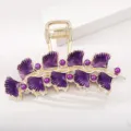 Purple ginkgo leaf hair claw clip, retro metal shark clip stylish hair accessories for daily wear - Purple