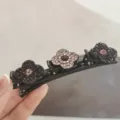 Black triple flower hair clip with rhinestones, elegant side hairpin for cute sweet styling. - Ink Orchid Purple