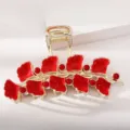 Red ginkgo leaf metal hair claw clip, elegant gold edge shark clip variant for women hair styling. - Red