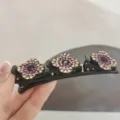 Rhinestone Clover Hair Clip Three Flower Side Claw Clip Sweet Hair Accessory For Women - Champagne Purple