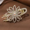 Elegant rhinestone flower hair claw clip gold alloy hairpin for women girls hair styling accessories - EP23-1 White