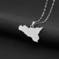 Stainless steel Sicily map pendant necklace, stylish fashion jewelry for men and women. - Silver Italy Sicily Map