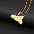 Gold stainless steel Sicily map pendant necklace geography jewelry for men and women stylish charm - Gold Italy Sicily Map