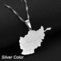 Silver stainless steel Afghanistan map pendant necklace close-up view detail design. - Silver Afghanistan
