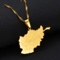 Close-up detail of the gold-colored Afghanistan map pendant necklace with engraved province names. - Gold Afghanistan