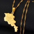 Gold stainless steel Armenia map pendant necklace, stylish geographic jewelry gift for women and men. - Gold Armenia