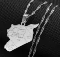 Stainless steel Syria map pendant necklace for men and women stylish fashion jewelry accessory - Silver Syria