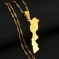 Stainless steel gold plated geographic map pendant necklace with twisted chain for daily wear. - Gold Morocco