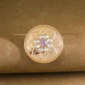 Retro paleisstijl ronde metalen broche met heldere en roze strasssteinen en bloemmotief. - DP131-40 Paars