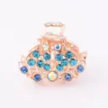Rose gold rhinestone hair claw clip, small floral design with blue crystals for women. - CH003 / Blue
