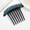 Blue Rhinestone Leaf Hair Comb Black Hair Pin Elegant Hair Accessory for Women 1pc - Dark Blue FS003