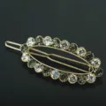 Elegant gold-tone crystal rhinestone oval barrette spring hair clip for women fashion hair accessories - QWJ002 Gray White
