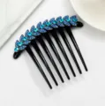 Blue rhinestone leaf hair comb, elegant black insert comb for women's elegant hairstyling. - Lake Blue FS003