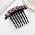 Black rhinestone leaf hair comb, elegant pink crystal hair side comb for women updo styling. - Pink Purple FS003