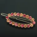 Elegant crystal hair barrette with pink and orange rhinestones, gold-tone metal spring clip. - QWJ002 Champagne Pink