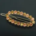 Crystal rhinestone oval hair clip for women, elegant gold tone metal spring barrette hair accessories - QWJ002 Champagne Gold