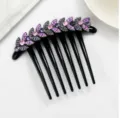 Rhinestone leaf hair comb, sparkling crystal insert comb for elegant bun updos and daily hair styling. - Violet FS003