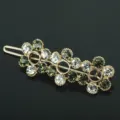 Gold crystal hair clip with clear and olive green rhinestones, elegant spring barrette. - QWJ004 Gray White