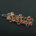 Korean fashion crystal hair clip with pink and green rhinestones for women. - QWJ004 Gray Pink