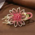 Strass große Blume Legierung Entenschnabel Haarklammer glänzende Kristall Haarkralle Damen - EP23-1 Rosarot