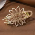 Rhinestone flower alloy hair claw clip, elegant sparkling crystal duckbill hair accessory. - EP23-1 Champagne