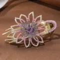 Rhinestone Flower Hair Clip Purple Pink Crystal Duckbill Hairpin Metal Claw Hair Accessory - EP23-1 Purple