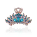 Elegant rose gold rhinestone crown hair claw clip, sparkling blue crystal hair accessory for women. - Lake Blue